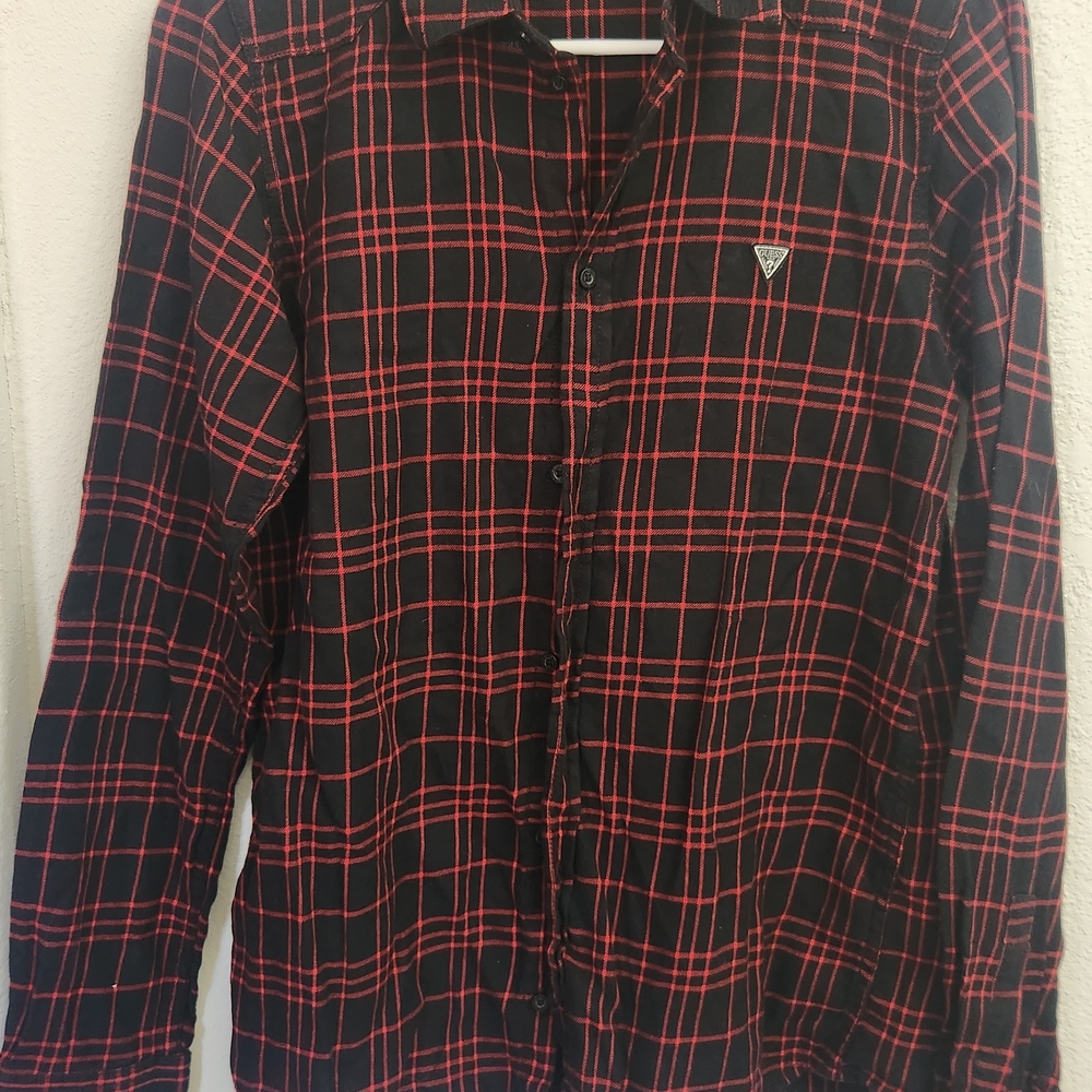 G by Guess Black and Red Checkered Shirt